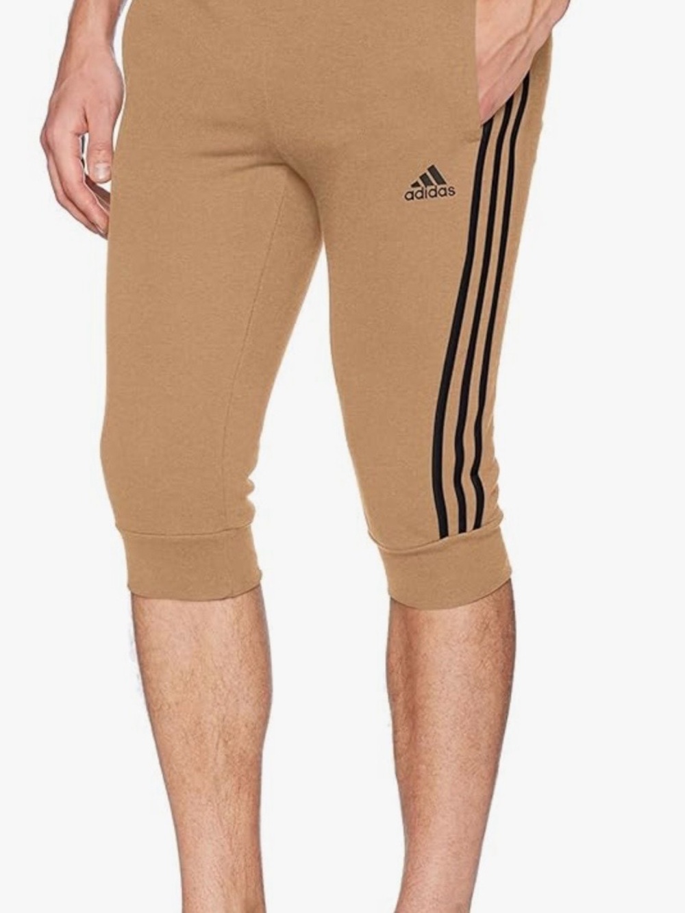 adidas Tan Three-Stripe Cropped Joggers